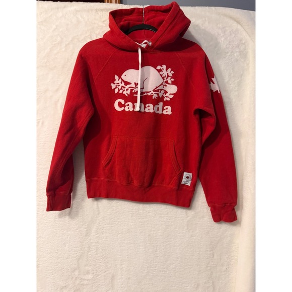 Roots Tops - Roots Canada Collection Red Beaver Logo Pullover Hoodie Sweatshirt Small S/P